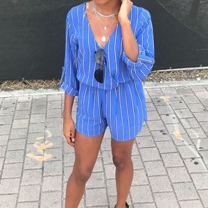 Blue Romper shorts set with stripes